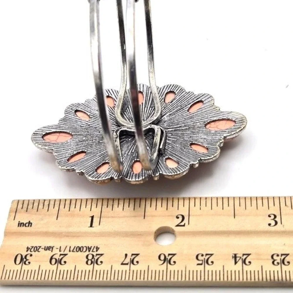 Pink‎ Stone Silver Tone Hinged Statement Bracelet Southwestern Marquis
